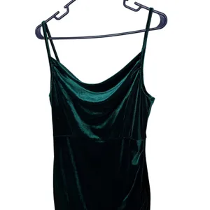 NWT Cider Women Emerald Green Velvet Cowl Neck Ruched Mini Dress M thumbnail 2