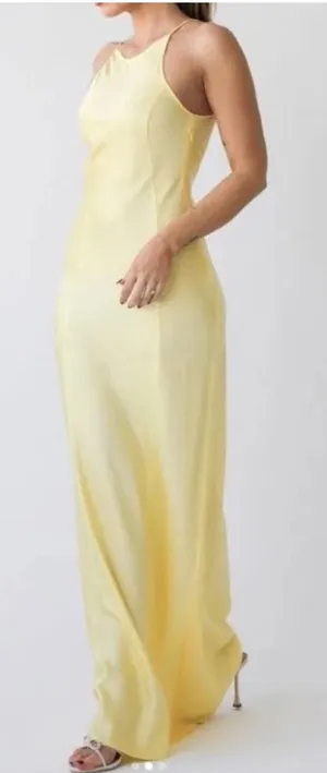 NWT Rumored Mirielle Maxi Dress Banana Yellow Open Back Formal Wedding Size XL thumbnail 1