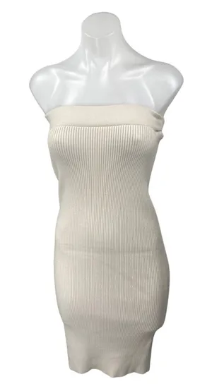 Zara Beige Strapless Sleeveless Ribbed Knit Tube Bandeau Mini Bodycon Dress Sz S thumbnail 1
