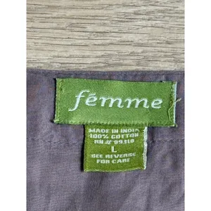 Vintage Femme tunic drawstring waist cotton embroidered flowers brown size L thumbnail 3