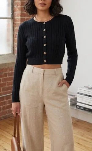 Wild Fable Black Ribbed Knit Cropped Cardigan Sweater Size M thumbnail 1