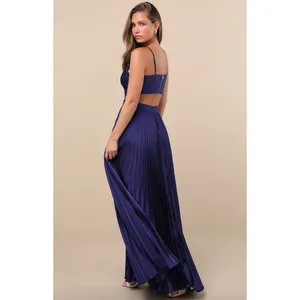 NEW Lulus Got the Glam Navy Blue Pleated Cutout Maxi Dress Formal Party Medium thumbnail 3