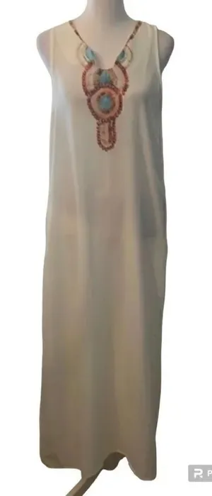 Orderplus size S white maxi swimsuit coverup w/side slits GUC thumbnail 1