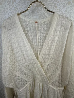 Free People Cream Lace Draped Snug Bug Lightweight Soft Mini Dress - Size - XS thumbnail 7