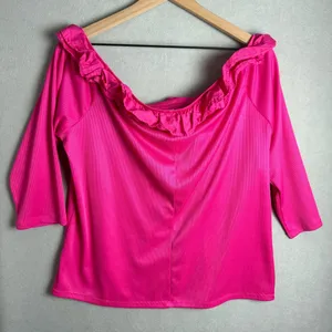 Cato Women’s Pink Ruffle Trim Off the Shoulder 3/4 Sleeve Ribbed Blouse size XL thumbnail 2