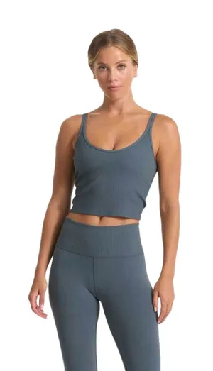 Vuori Rib Crop Tank Stone Activewear Athleisure Yoga Minimalist Gym Pilates thumbnail 1