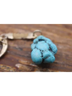 Turquoise Nugget Keychain With Gold-Tone Ring & Mesh Chain Unique Handmade Gift thumbnail 2