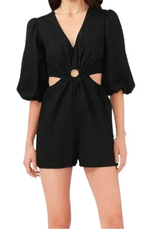 1. State Linen Blend Romper Cut Out Details Black Casual Women's 1X thumbnail 1