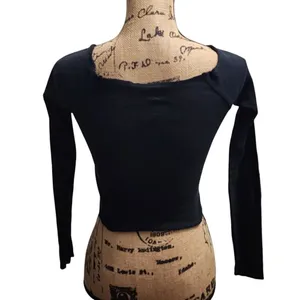 Me To We Essentials Black Crop Top‎ Long Sleeve Ribbed Basic Fitted Shirt Size S thumbnail 2