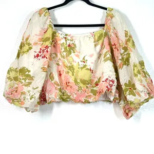L Top Blouse Calypso St. Barth floral puff sleeve cropped Romantic Croquette thumbnail 2