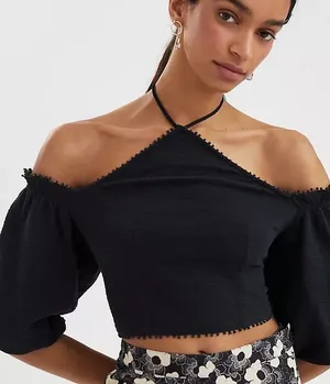 Anthropologie Frida Off the Shoulder Halter Top in Black size Large thumbnail 1