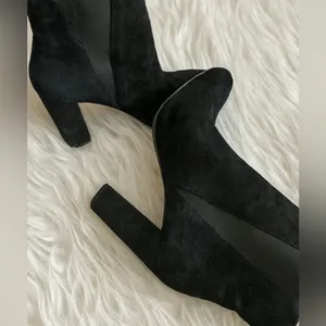 Steve Madden Effect suede leather slip on heeled boots sz 9 women’s biker edgy c thumbnail 2