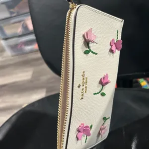 kate spade Cream Wristlet with Pink Floral Appliqués and Green Accents thumbnail 7