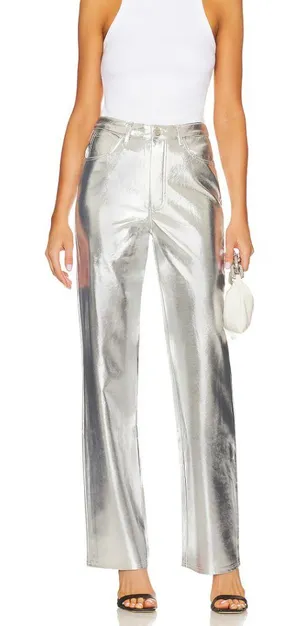 WeWoreWhat Silver Mirror Straight Leg Faux Leather Pants Futuristic Cybercore thumbnail 1