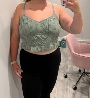Hollister Sage Green Floral Smocked Crop Cami thumbnail 1