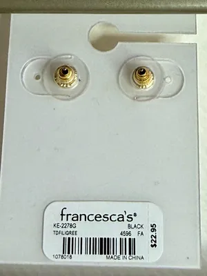 Francesca's Collections Gold Hoop Earrings with Black Teardrop Stones thumbnail 3