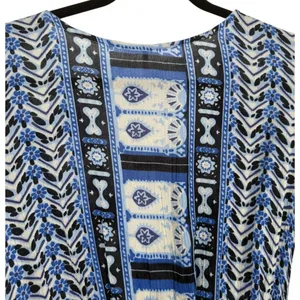 NWT Free People Rosalie Blouse Top‎ Indigo Combo Smocked Bell Sleeve Size Small thumbnail 9