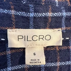 Pilcro Anthropologie Womens-S Blouse Blue Plaid‎ Ruched Button Front Flannel thumbnail 2