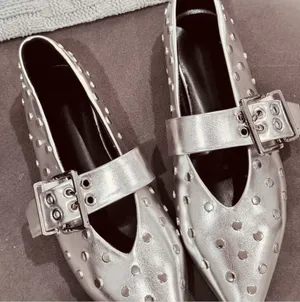 Silver Studded Mary Jane Flats Size 6 thumbnail 5