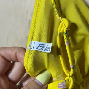 Aerie Yellow Floral Ruffle Bikini Top Triangle Swim Top‎ Women's Small thumbnail 4