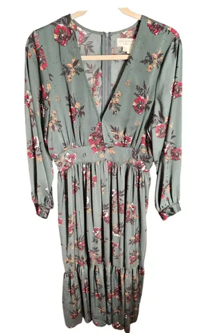 Saltwater Luxe Maxi Dress Women L Green Floral Long Sleeve Empire Waist Boho L L thumbnail 1