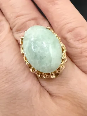 Vintage Gold-plated Jade Jadeite Stone Cabochon Cocktail Ring Size 6 thumbnail 2