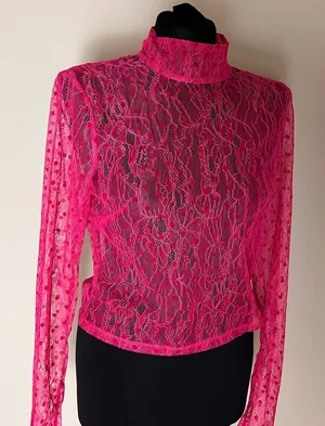 For Love And Lemons Neon Pink Lace Blouse thumbnail 1
