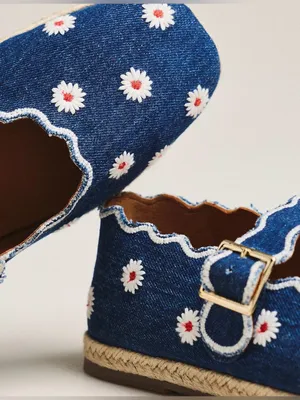Maeve Denim Daisy Espadrille Mary Janes - Blue & White Size 8-9 thumbnail 3