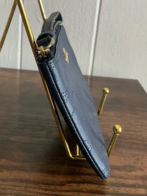 A Nice Coach Corner Zip Wristlet Signature Perforated Leather Midnight Navy Blue thumbnail 2