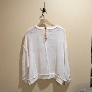 POL size small White Mesh Pullover oversized Sweater with embroidered accents thumbnail 5