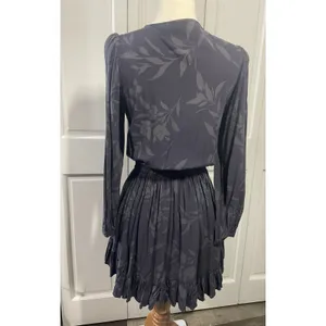 Sundry Floral Print Button Front Tie Waist‎ Long Sleeve Mini Dress Charcoal M thumbnail 6