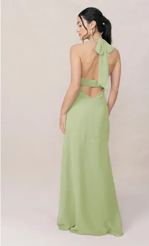 REVELRY Athena Chiffon Dress in Matcha thumbnail 2