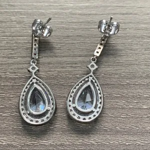 18K Gold Plated CZ Bridal Earrings Bride Drop Cubic Zirconia Wedding Sparkle thumbnail 4