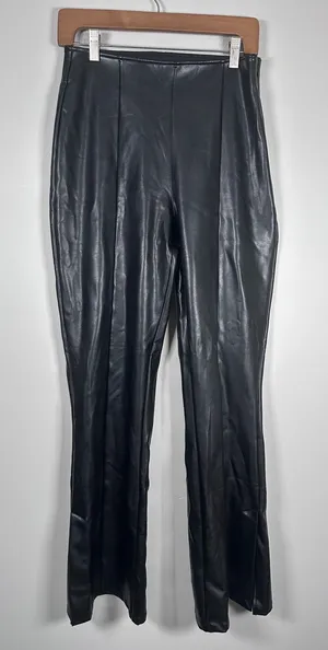 Abercrombie & Fitch Vegan Leather curve love Pants Women M Black Edgy Slit Hem thumbnail 1