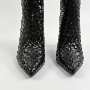 INC International Concepts Size-10M Black Woven High Stiletto Boots Pointed Toe thumbnail 8