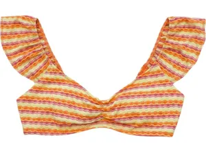 Aerie Real Orange Pink Striped Flutter‎ Sleeve Tie Back Bikini Top Large thumbnail 1