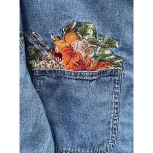 Vintage Cottagecore Autumn Embroidered Denim Shirt Harvest Teacher Western 90s M thumbnail 13