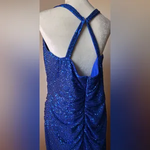 LA FEMME Curve Blue Sequin Formal Thigh‎ Slit Open Back Dress Sz 16 Homecoming thumbnail 10