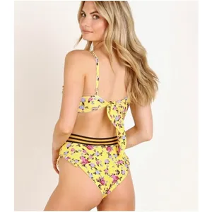 For Love & Lemons Paulina Laced One Piece Swimsuit Womens Yellow XS thumbnail 2