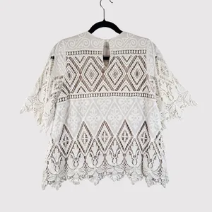 Hunter Bell Womens Top White Crochet Lace Overlay 3/4 Sleeve Blouse Size 4 thumbnail 4