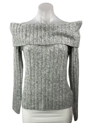 Abercrombie & Fitch Women's Gray Off The Shoulder Long Sleeve Sweater Top Size L thumbnail 1