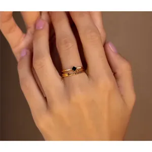 Dainty 14k‎ Gold Plated S925 Black Melee Diamond Ring, Size 7 thumbnail 10