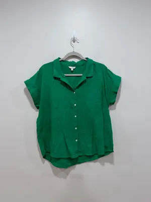 Lucky Brand Green Button Front Blouse Lightweight Textured cotton Top Size thumbnail 2