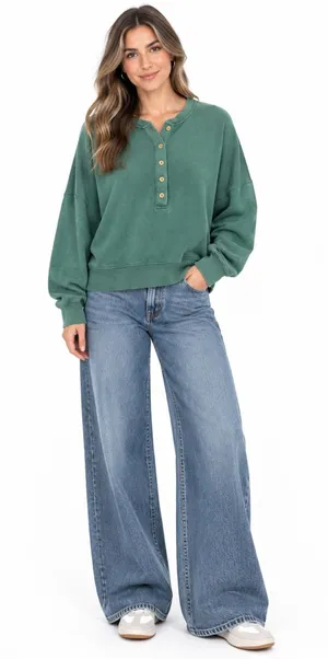 American Eagle Outfitters Relaxed Dolman Sleeve Cotton Blend Henley Size XL thumbnail 1