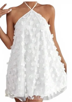 idem Ditto White 3D Floral Halter Mini Dress thumbnail 1