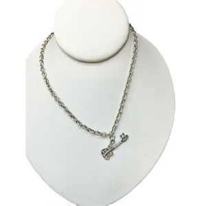 Three silver toned necklace set - guitar pendant, dog paw and square pendant s thumbnail 6