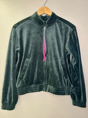 NWT UGG Devaney Bomber Jacket Dark Green Velour Velvet Full Zip Hot Pink thumbnail 9