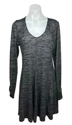 Hollister Dark Gray Jersey Long Sleeve Scoop Neck Fit & Flare Sweater Dress Sz L thumbnail 1