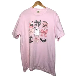 Comfort Colors Halloween Pink Bows and Ghost Tee Shirt thumbnail 2