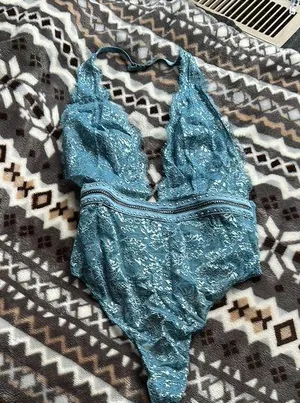 Victoria's Secret Blue Lace Chemise with Plunging V-Neck thumbnail 1